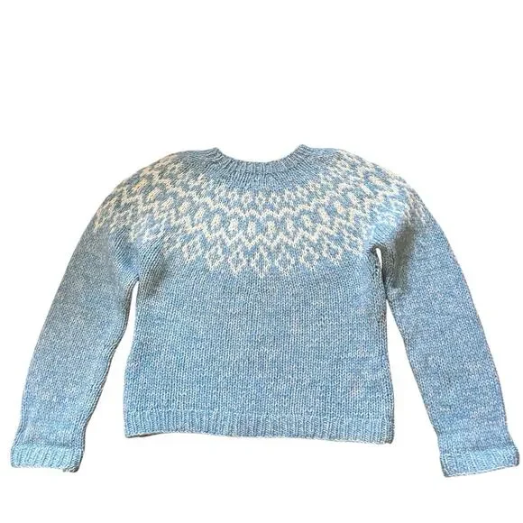American Eagle Women’s Blue & White Fair Isle Handknit 100% Lambswool Sweater M - Picture 6 of 12